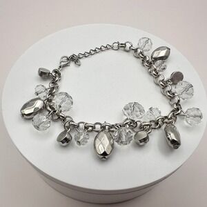 Vintage Y2K Silver Tone Faceted Beaded Charm Bracelet Women's Classic Jewelry